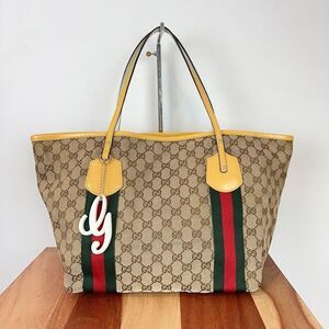 Pre-Owned Gucci GG Canvas Sherry Line Tote‎ Bag 211970